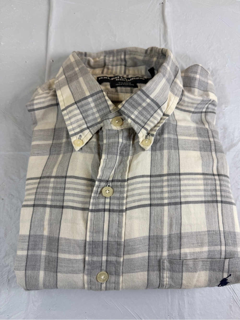 Ralph Lauren Cream and Gray Plaid Button-Down Shirt